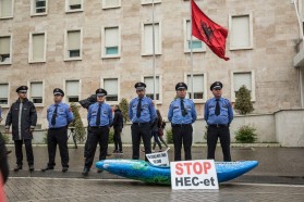 Day 35: The boat was left in front of the Prime Minister’s office. “STOP hydropower plants” is written on the sign